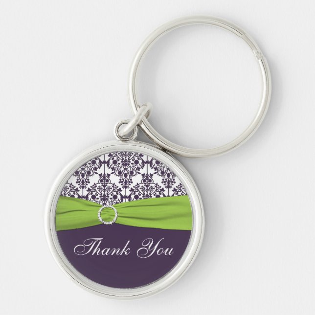Purple and Green Wedding Party Thank You Keychain (Front)