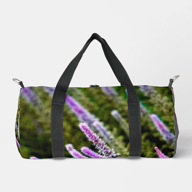 Purple and Green Wildflowers Duffle Bag (Front)