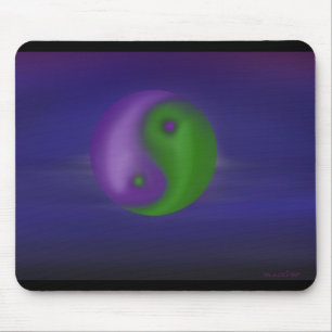 Purple and green ying and yang sky mouse pad