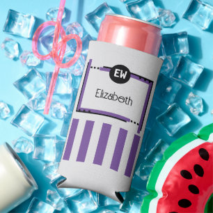 Purple and grey add initials name stripes seltzer can cooler