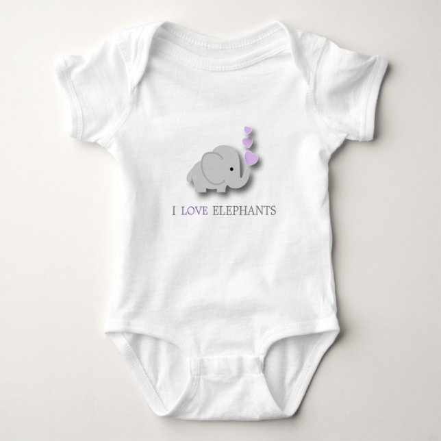 Purple and Grey Baby Elephant Baby Bodysuit (Front)