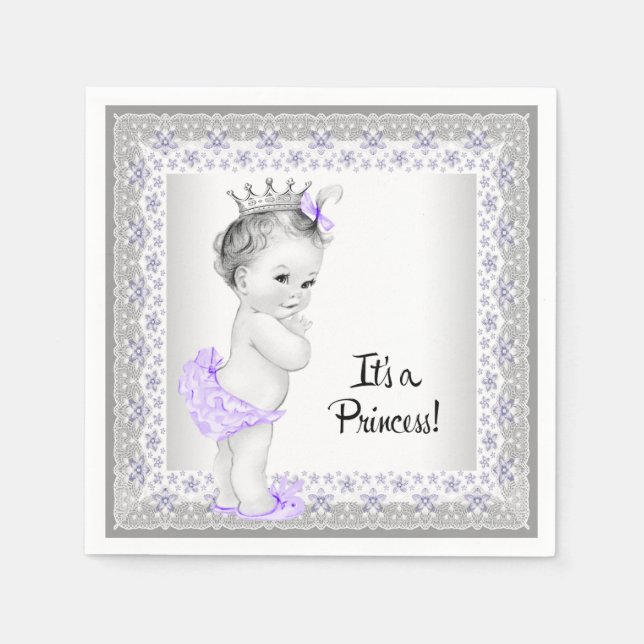 Purple and Grey Baby Girl Shower Napkin (Front)