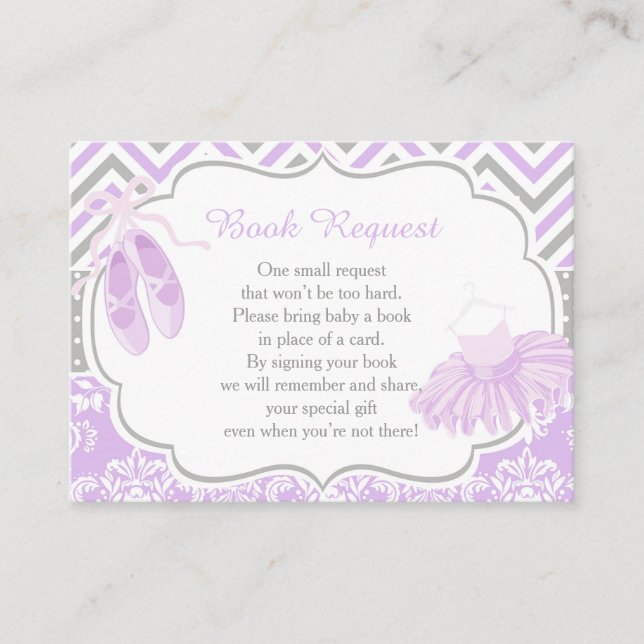 Purple and Grey Ballerina Baby Book Request Enclosure Card (Front)