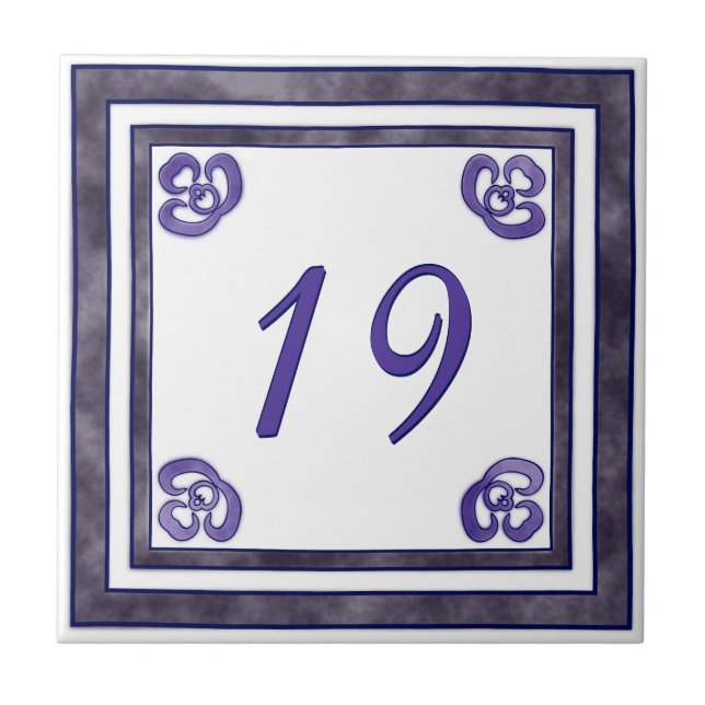 Purple and Grey Big House Number Ceramic Tile (Front)