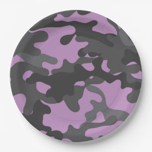 Purple and Grey Camouflage Paper Plates