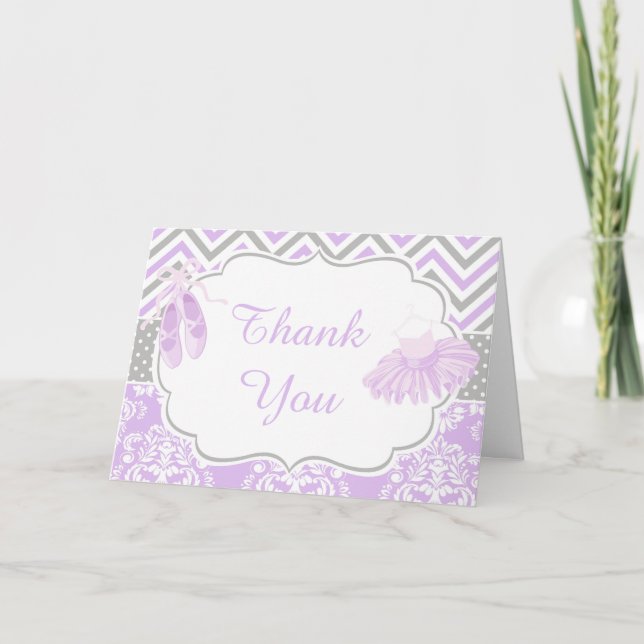 Purple and Grey Chevron Ballerina Thank You Card (Front)