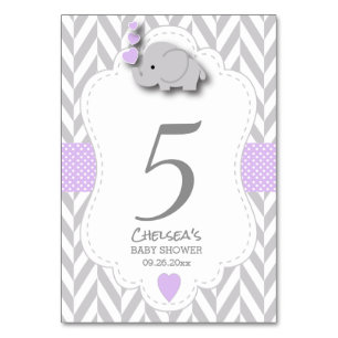 Purple and Grey Chevron Elephant Table Number