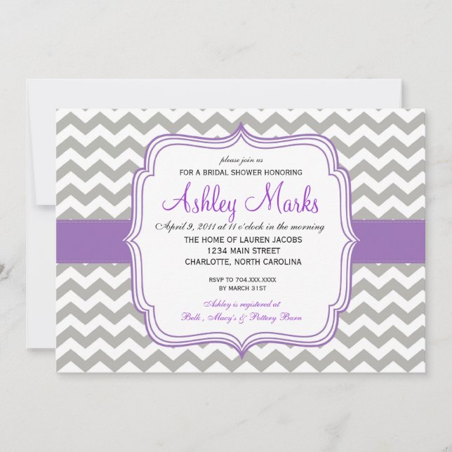 Purple and Grey Chevron Invitaiton Invitation (Front)