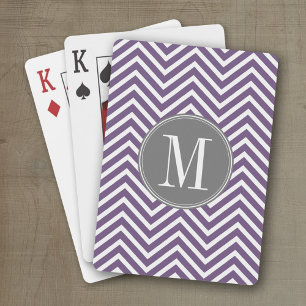 Purple and Grey Chevron Pattern with Monogram Playing Cards