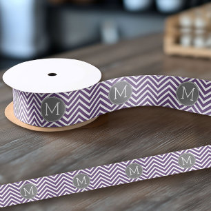 Purple and Grey Chevron Pattern with Monogram Satin Ribbon