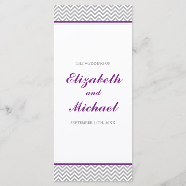 Purple and Grey Chevron Wedding Program (Front)