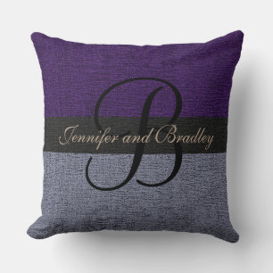 Purple and Grey Elegant Monogram Wedding Cushion