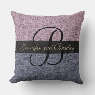 Purple and Grey Elegant Monogram Wedding Cushion