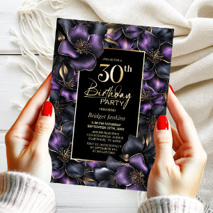 Purple and Grey Floral 30th Birthday Party Invitation