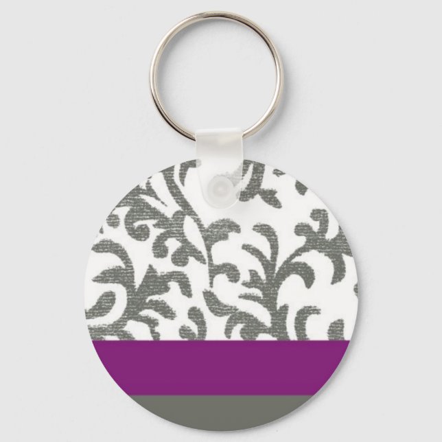 Purple and Grey Floral Pattern Key Ring (Front)