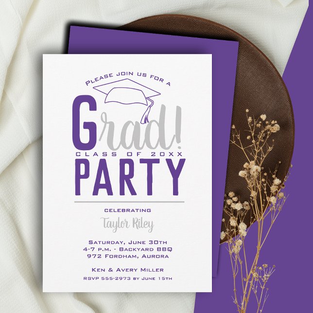 Purple and Grey Graduation Party Invitation (Creator Uploaded)