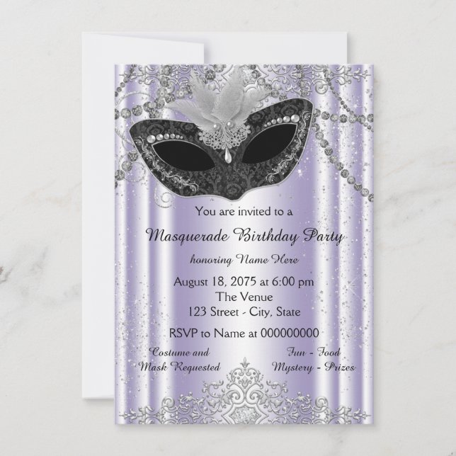 Purple and Grey Pearl Glitter Masquerade Party Invitation (Front)