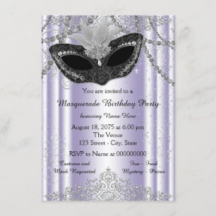 Purple and Grey Pearl Glitter Masquerade Party Invitation