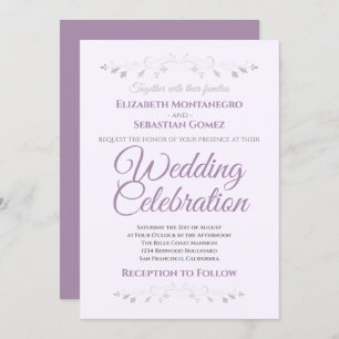 Purple and Grey Simple Elegant Wedding Invitation
