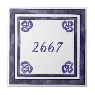 Purple and Grey Small House Number Ceramic Tile