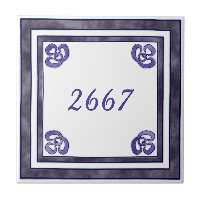 Purple and Grey Small House Number Ceramic Tile (Front)