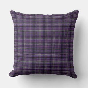 Purple and grey tartan cushion