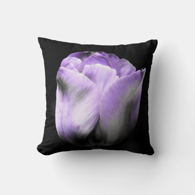 Purple and Grey Tulip on Black Cushion (Front)