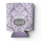 Purple and Grey Vintage Damask Pattern Monogram