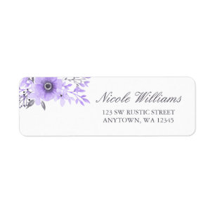 Purple and Grey Watercolor Floral Address Label Return Address Label