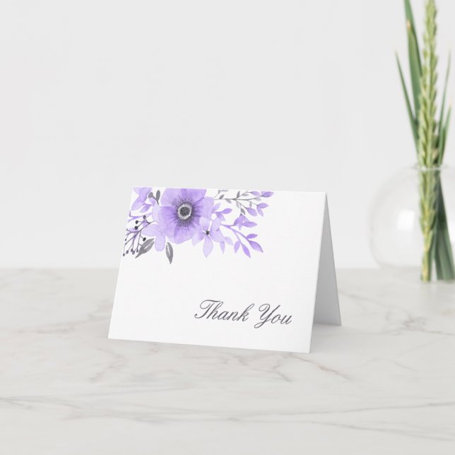 Purple and Grey Watercolor Floral Thank You (Front)