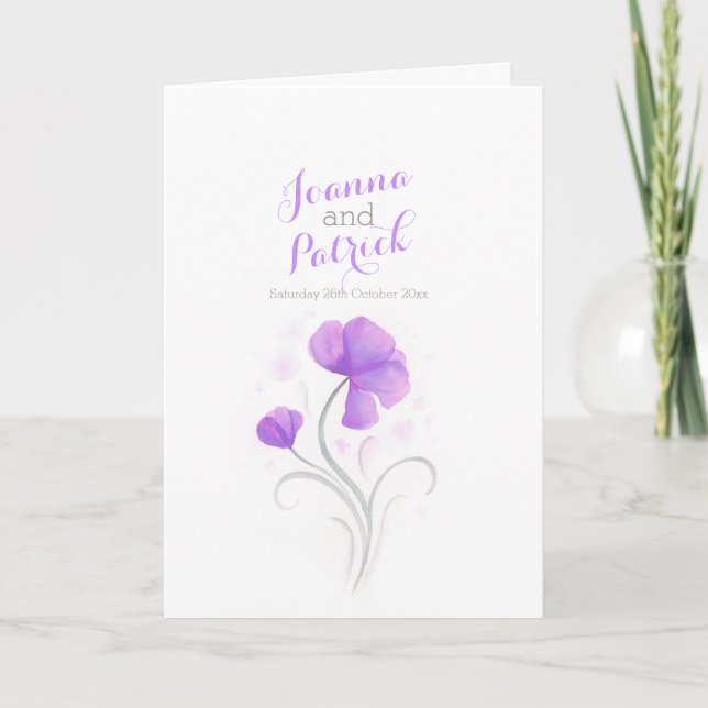 Purple and grey watercolor flower wedding program (Front)