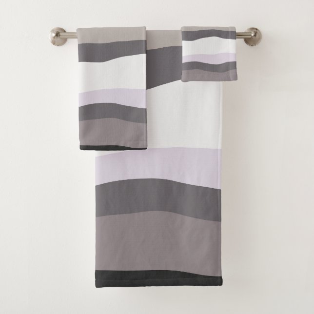Purple and Grey Wavy Stripes Bath Towel Set (Insitu)