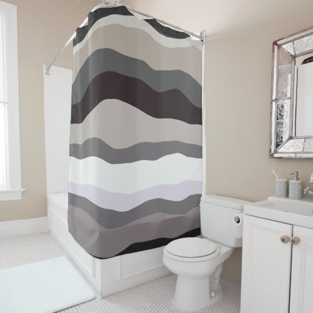 Purple and Grey Wavy Stripes Shower Curtain (In Situ)