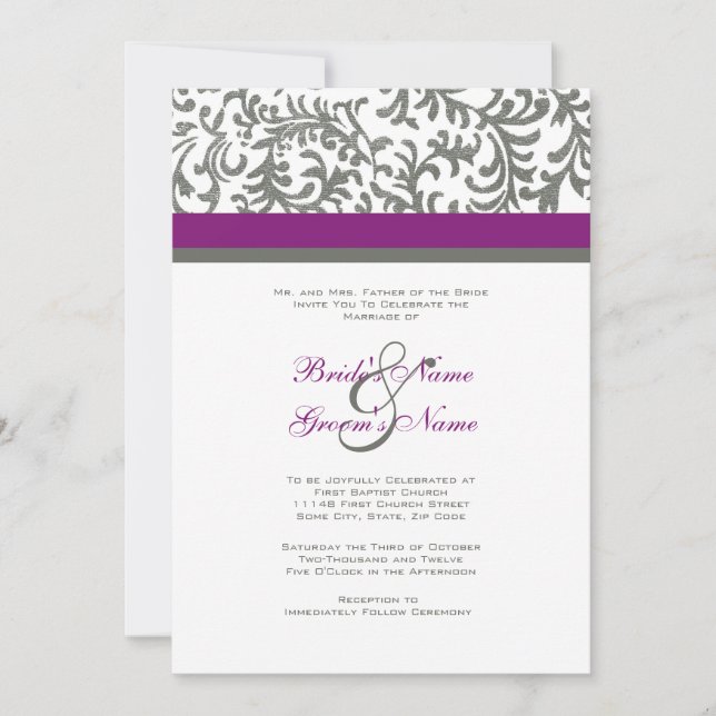 Purple and Grey Wedding Invitation (Front)