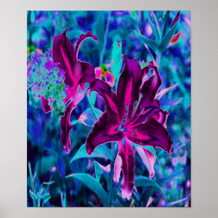 Purple and Hot Pink Abstract Oriental Lily Flowers Poster