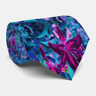 Purple and Hot Pink Abstract Oriental Lily Flowers Tie