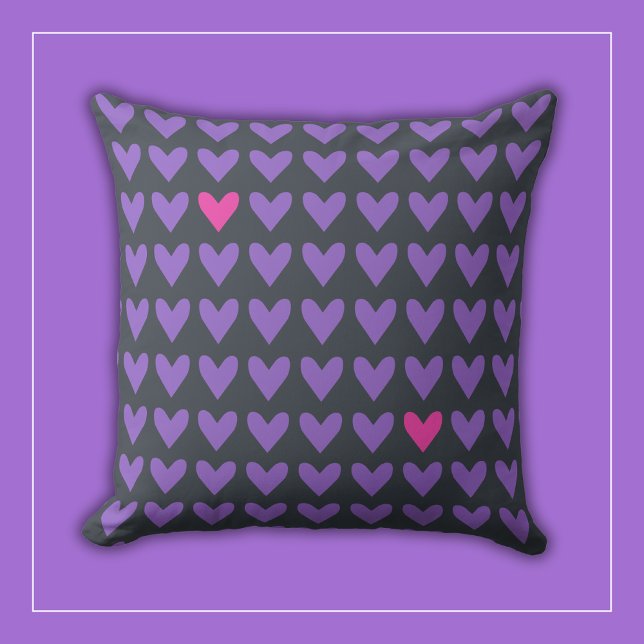 Purple and Hot Pink Hearts with Colourful Stripes Cushion (Creator Uploaded)
