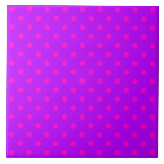Purple and Hot Pink Polka Dots Pattern Tile (Front)