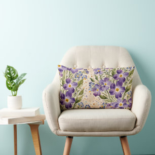 Purple and Indigo Floral Lumbar Cushion