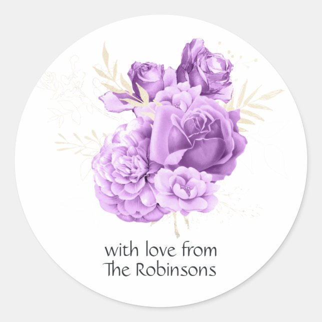 Purple and Ivory Floral Classic Round Sticker (Front)