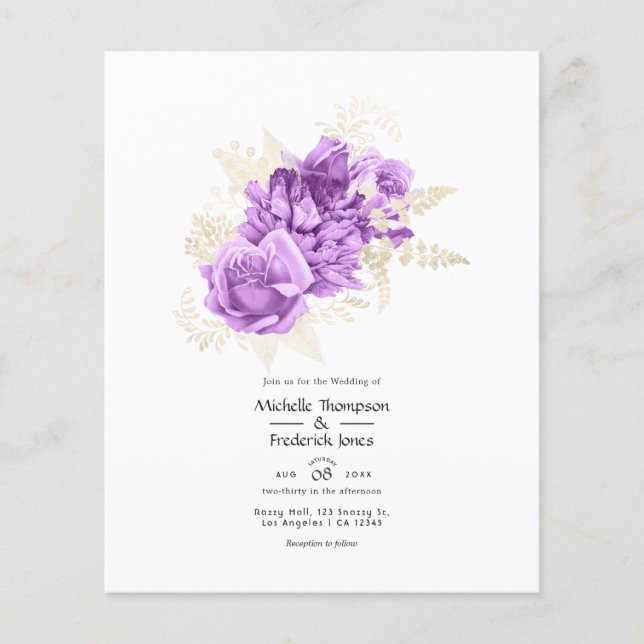 Purple and Ivory Floral Wedding Invitation Flyer (Front)