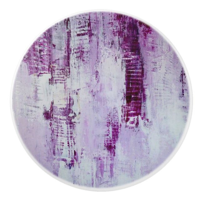 Purple and lavender abstract print ceramic knob (Front)