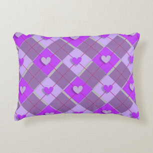 Purple And Lavender Argyle Hearts Decorative Cushion