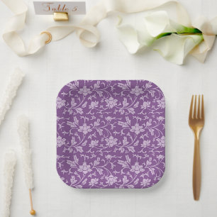 Purple and lavender floral pattern paper plate