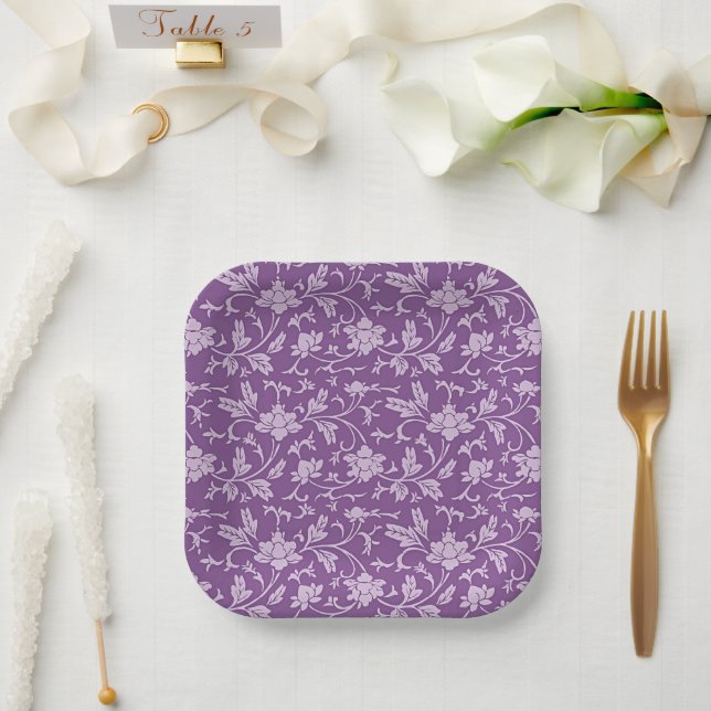 Purple and lavender floral pattern paper plate (Wedding)