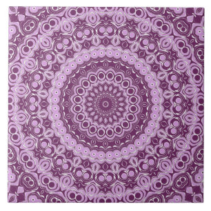 Purple and Lavender Geometric Mandala Pattern Ceramic Tile