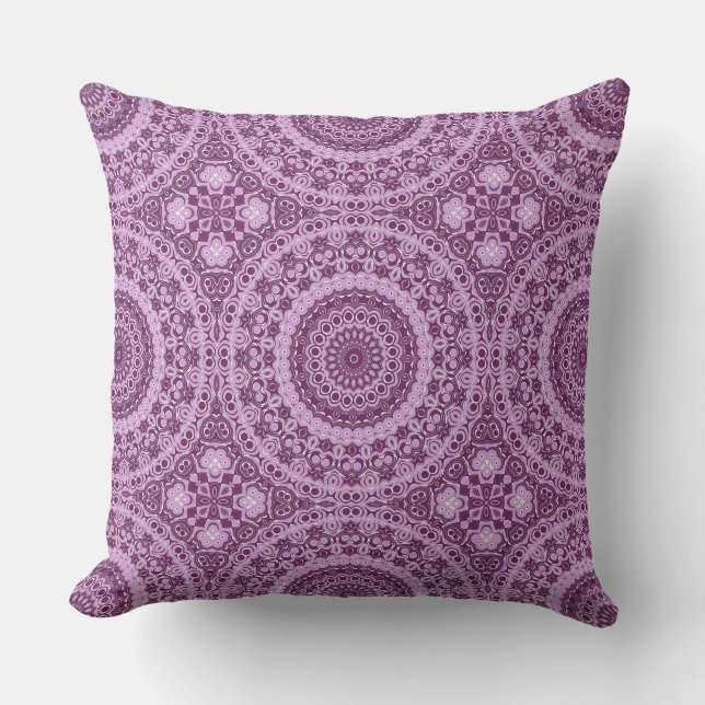 Purple and Lavender Geometric Mandala Pattern Cushion (Front)