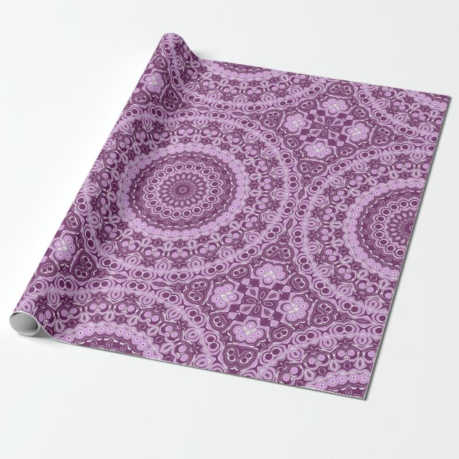 Purple and Lavender Geometric Mandala Pattern Wrapping Paper (Unrolled)