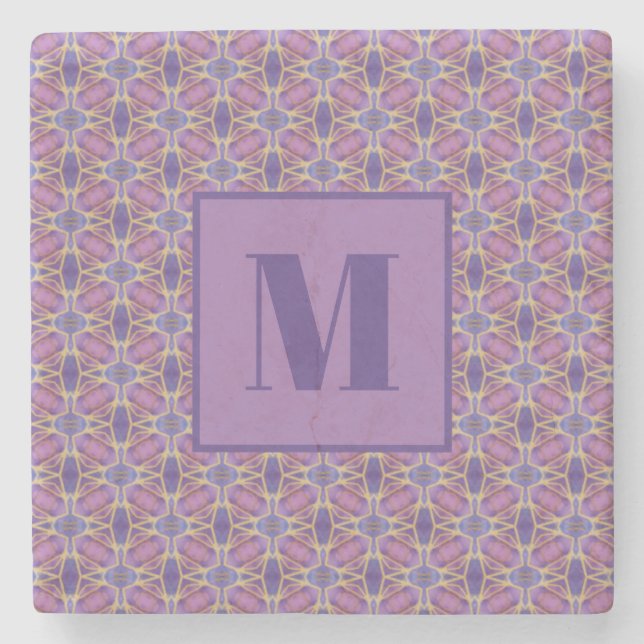 Purple and Lavender Initial Stone Coaster (Front)