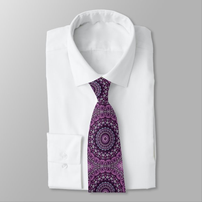 Purple and Lavender Mandala Pattern Design Tie (Tied)